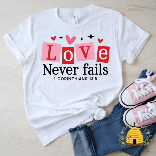 Love Never Fails Kids Graphic Shirt