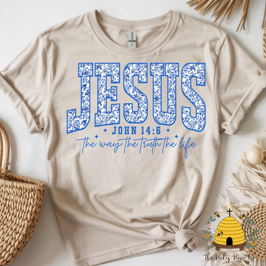 Jesus Blue Chinoiserie Adult Graphic Shirt