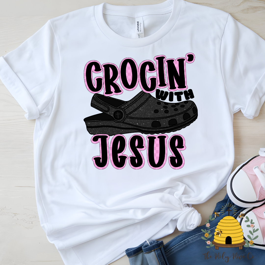 Crocin' With Jesus Pink Kids Graphic Shirt