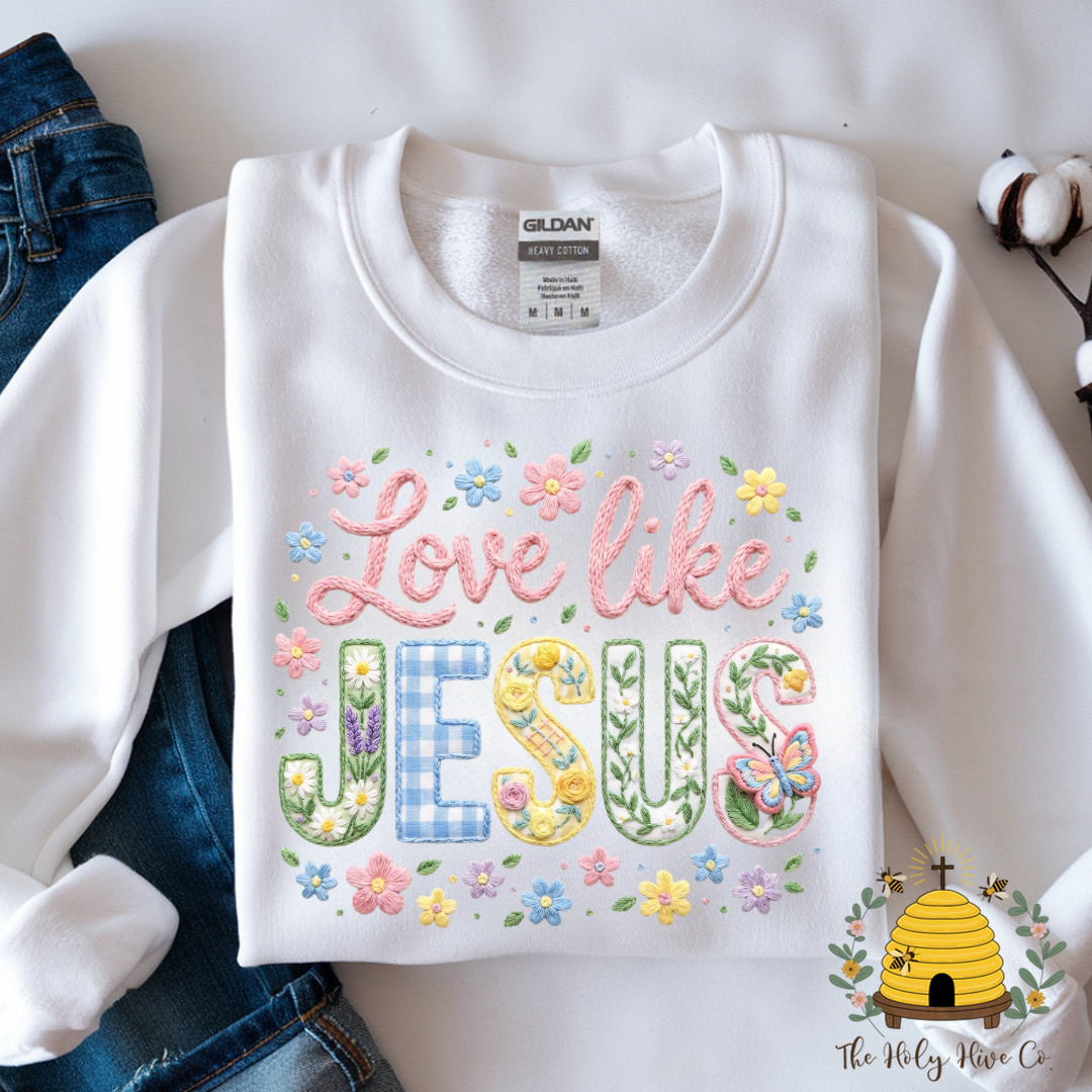 Love Like Jesus Faux Embroidery Adult Graphic Shirt