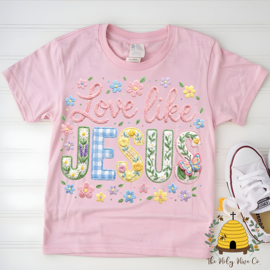 Love Like Jesus Faux Embroidery Kids Graphic Shirt