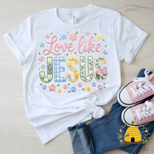 Love Like Jesus Faux Embroidery Kids Graphic Shirt