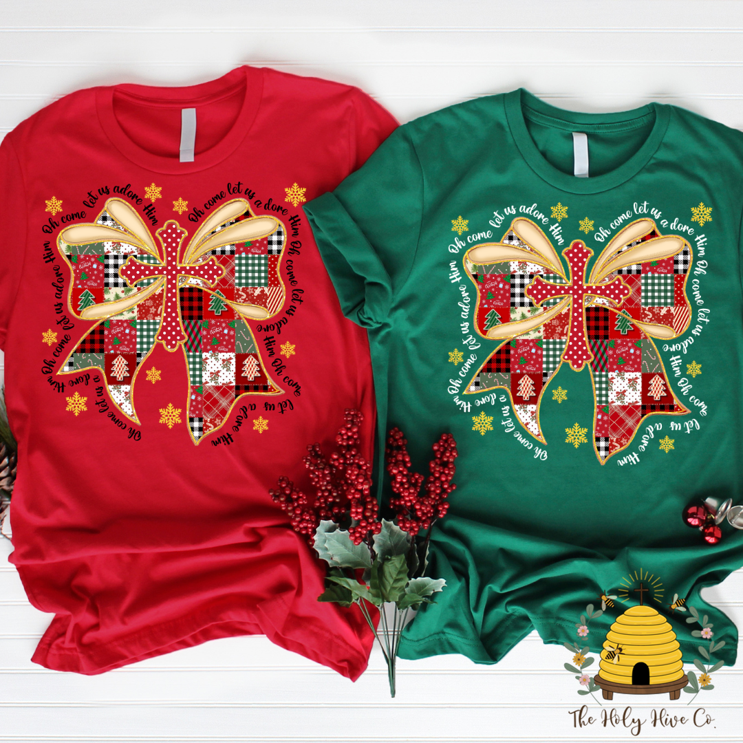 Patchwork Christmas Bow Adult Graphic Shirt