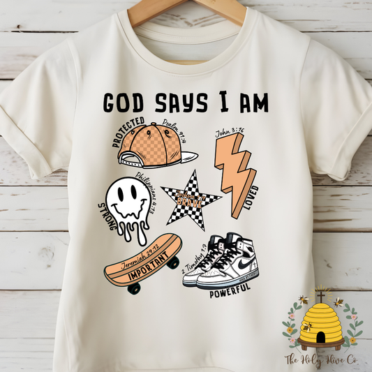 God Says Skater Edition Kids Graphic Shirt