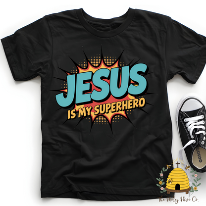 Jesus is my Superhero Kids Graphic Shirt