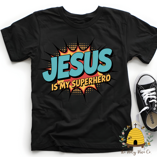 Jesus is my Superhero Kids Graphic Shirt