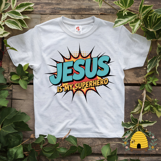 Jesus is my Superhero Kids Graphic Shirt