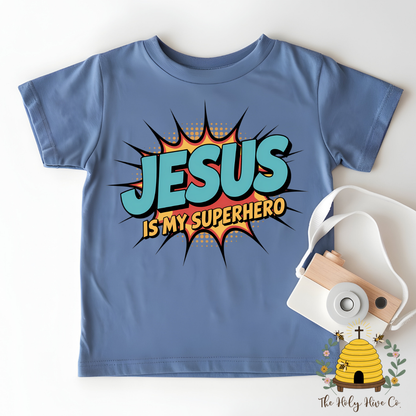 Jesus is my Superhero Kids Graphic Shirt