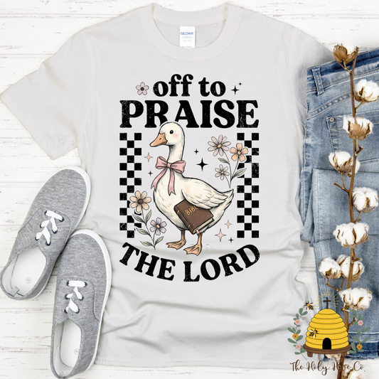 Off To Praise The Lord Duck Adult Graphic Shirt
