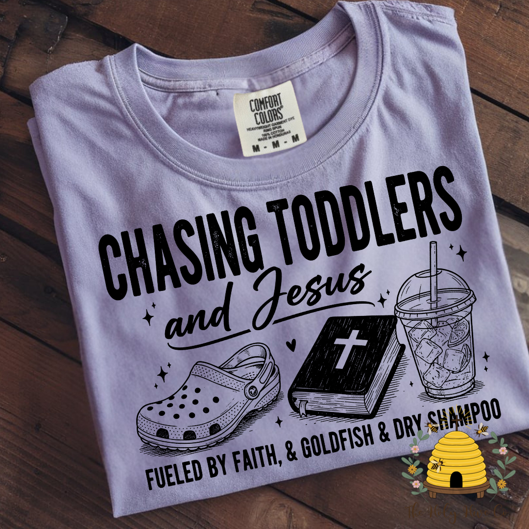 Chasing Toddlers Fueled By Faith & Goldfish & Dry Shampoo Adult Graphic Shirt