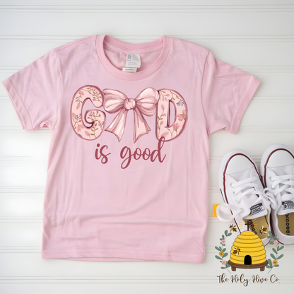 God Is Good Bow Kids Graphic Shirt