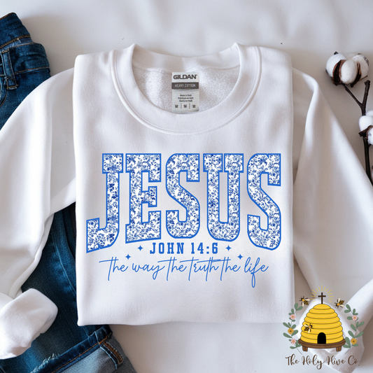 Jesus Blue Chinoiserie Adult Graphic Shirt