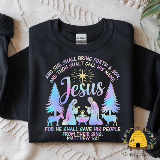 Holographic Nativity Adult Graphic Shirt