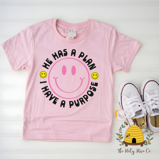 He Has a Plan Smiley Face Kids Graphic Shirt