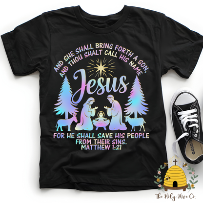 Holographic Nativity Kids Graphic Shirt