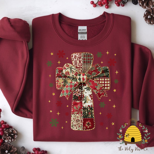 Patchwork Christmas Cross Adult Graphic Shirt