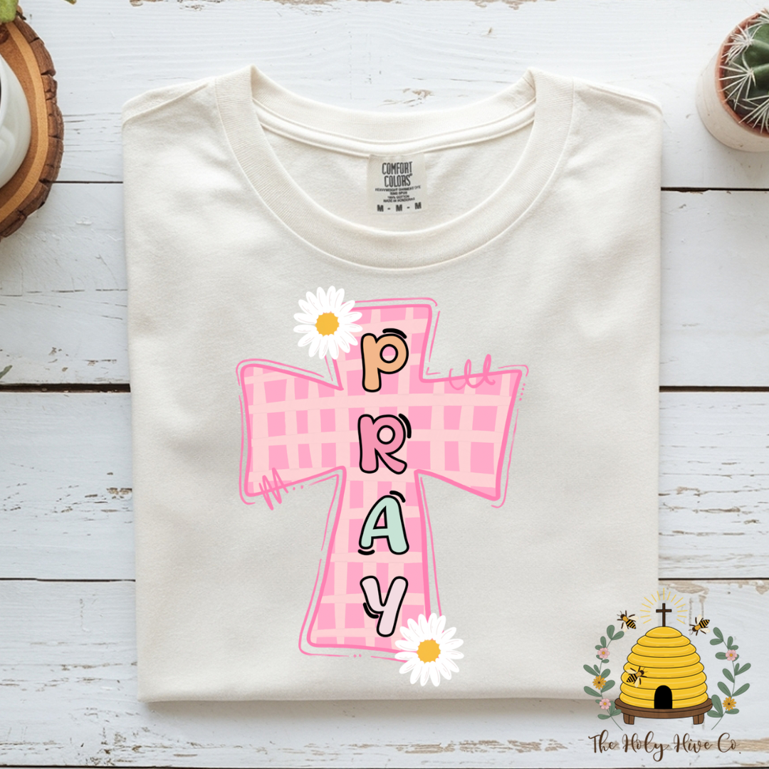 Pray Pink Cross Adult Graphic Shirt