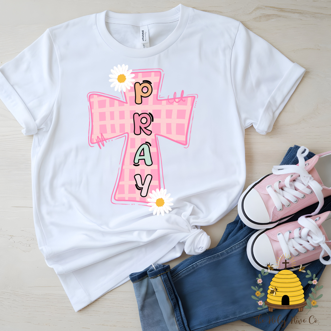 Pray Pink Cross Kids Graphic Shirt