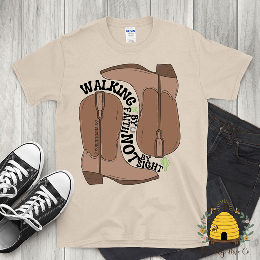 Walking By Faith Boots Adult Graphic Shirt