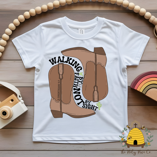 Walking By Faith Boots Kids Graphic Shirt