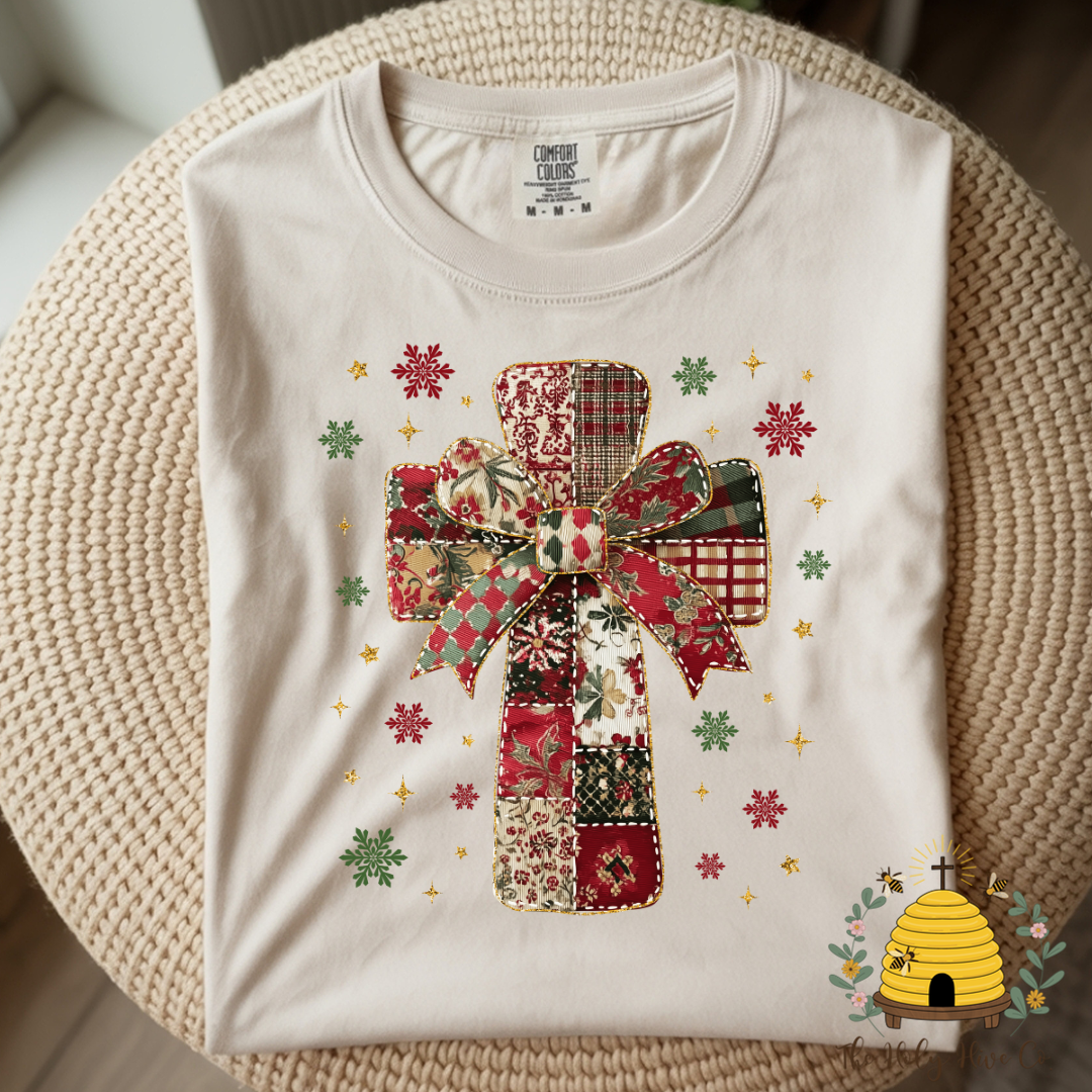 Patchwork Christmas Cross Adult Graphic Shirt