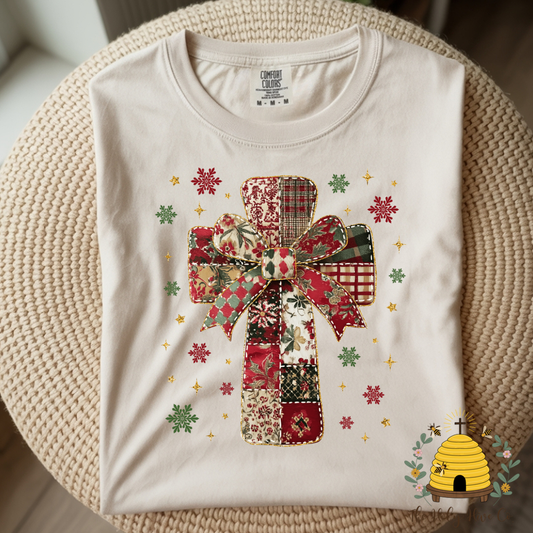 Patchwork Christmas Cross Adult Graphic Shirt