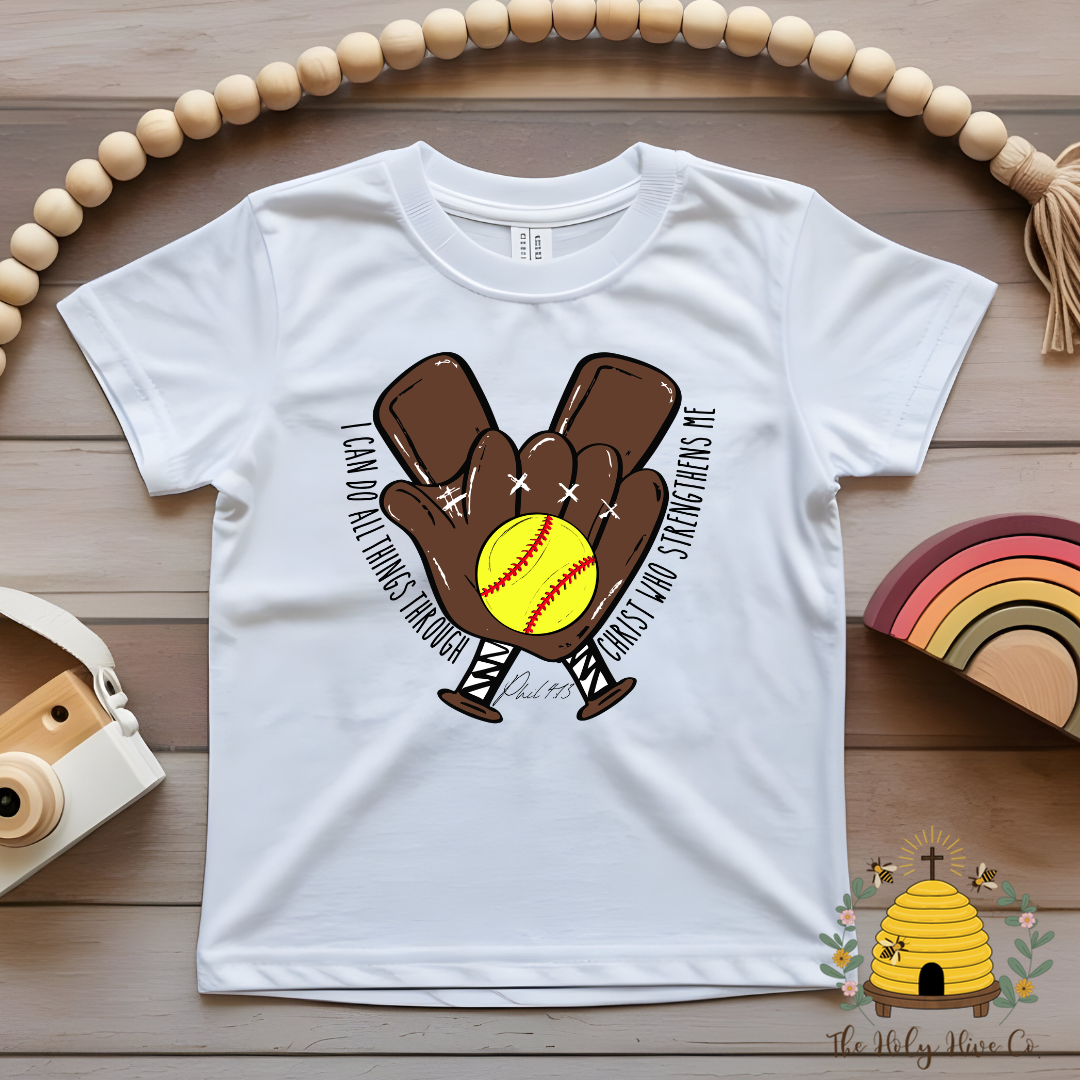 Softball I Can Do All Things Kids Graphic Shirt