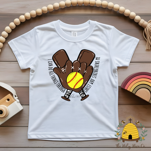 Softball I Can Do All Things Kids Graphic Shirt