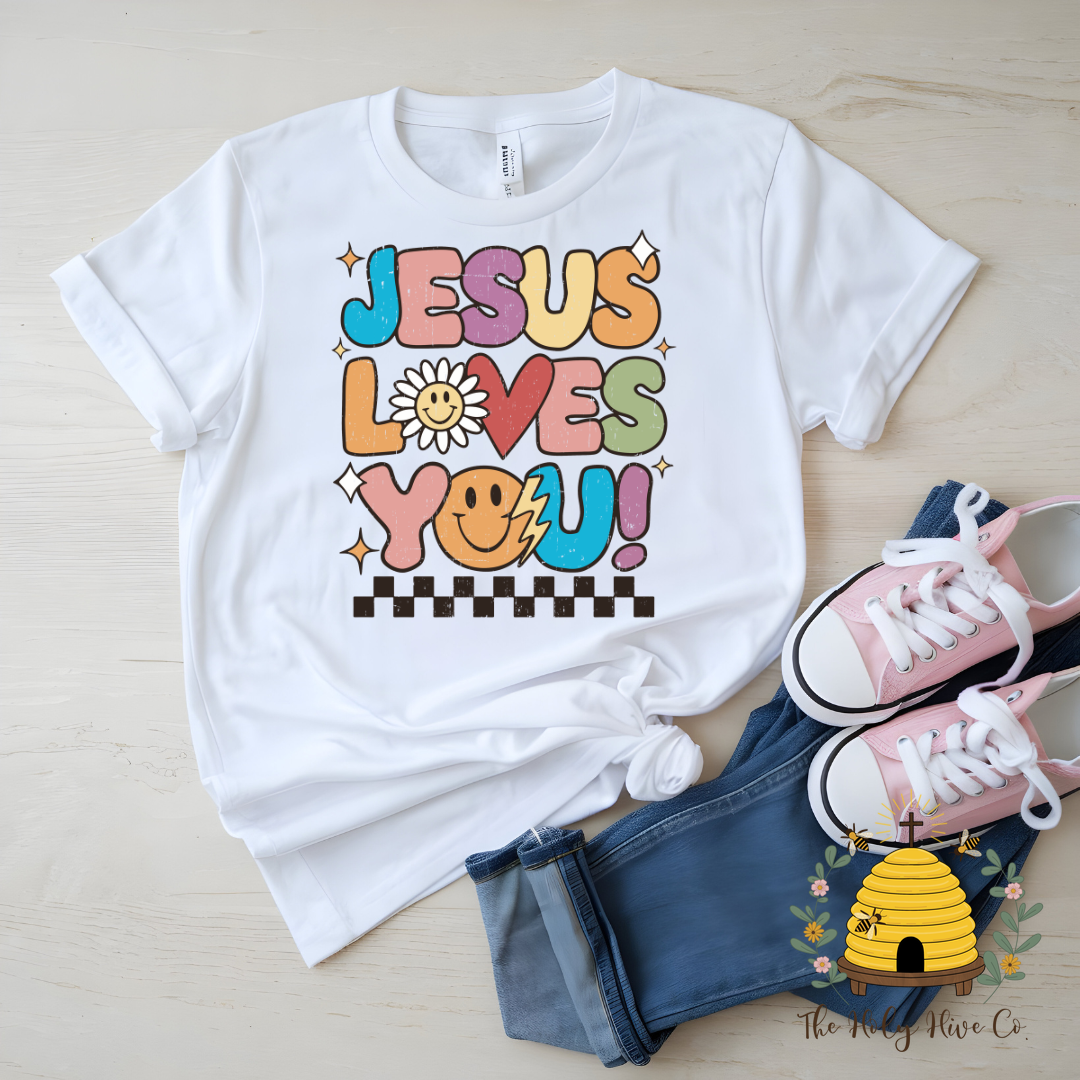 Jesus Loves You Checkers Kids Graphic Shirt