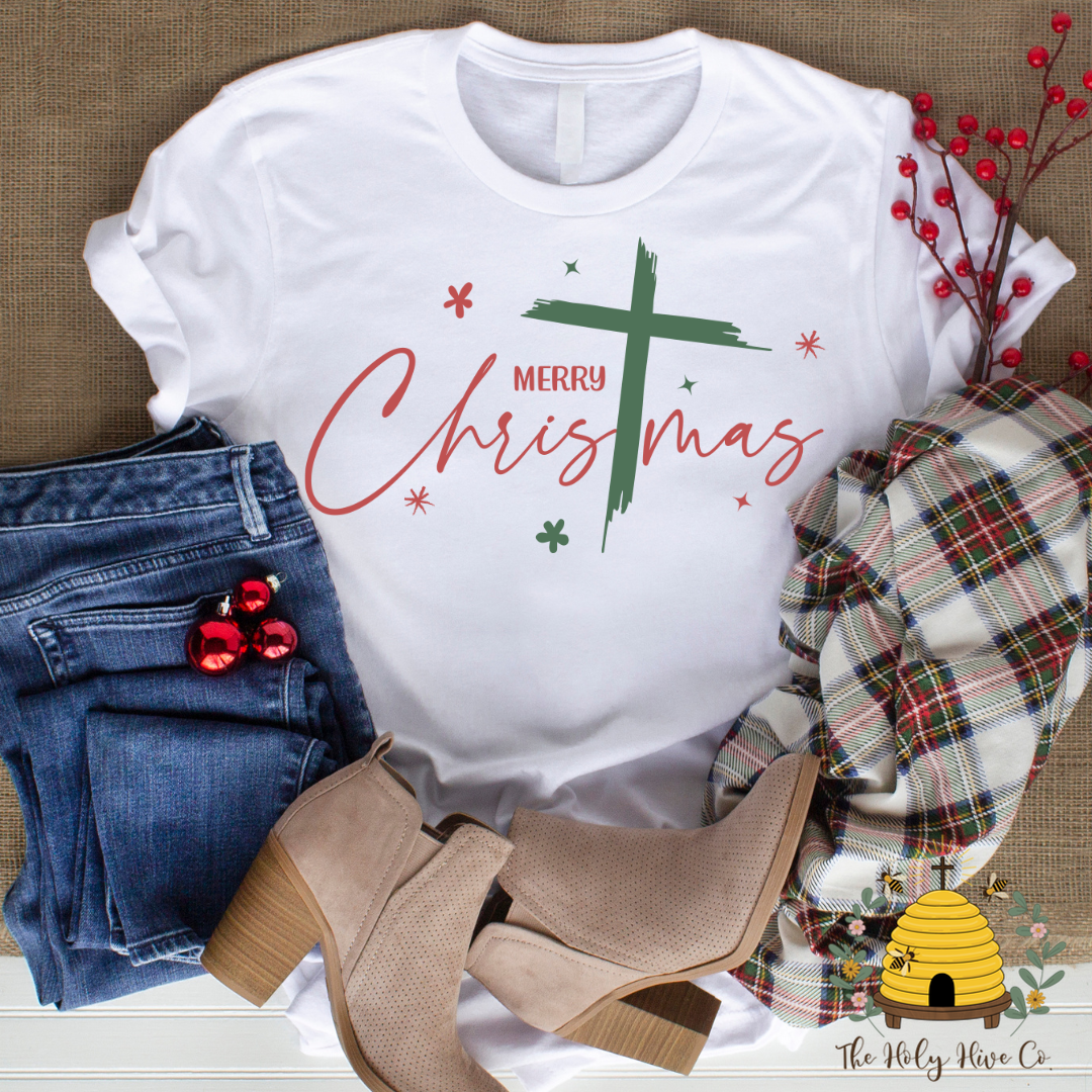 Merry Christmas Cross Adult Graphic Shirt