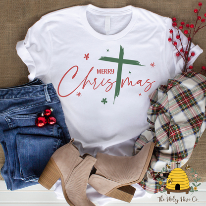 Merry Christmas Cross Adult Graphic Shirt