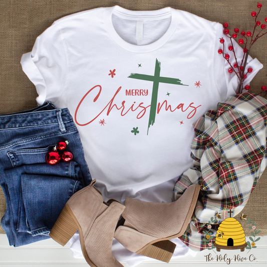 Merry Christmas Cross Adult Graphic Shirt