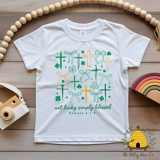 Not Lucky Simply Blessed Bows Kids Graphic Shirt