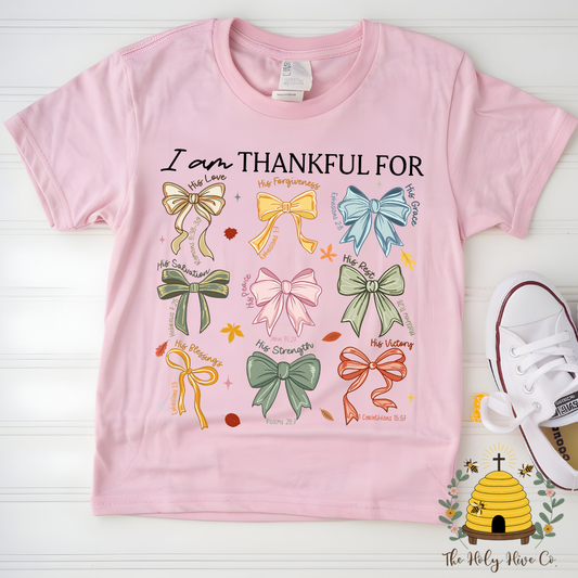 I Am Thankful For Bows Kids Graphic Shirt