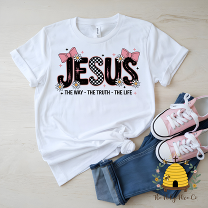 Jesus Checkered Bows Kids Graphic Shirt