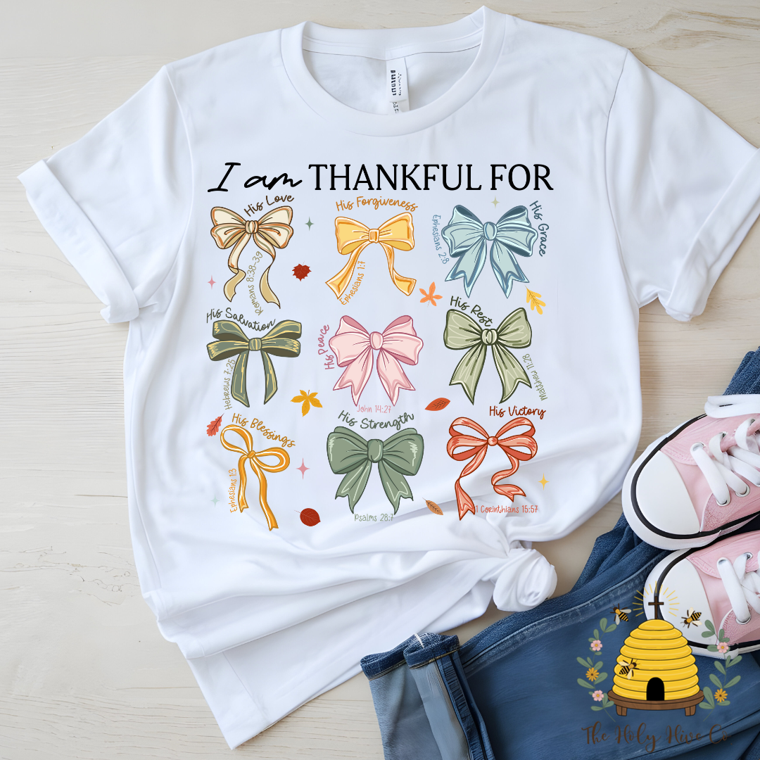 I Am Thankful For Bows Kids Graphic Shirt