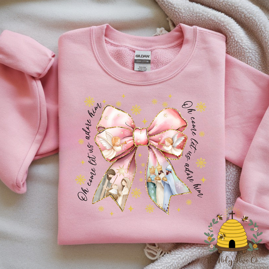 Oh Come Let Us Adore Him Bow Adult Graphic Shirt