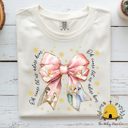Oh Come Let Us Adore Him Bow Adult Graphic Shirt