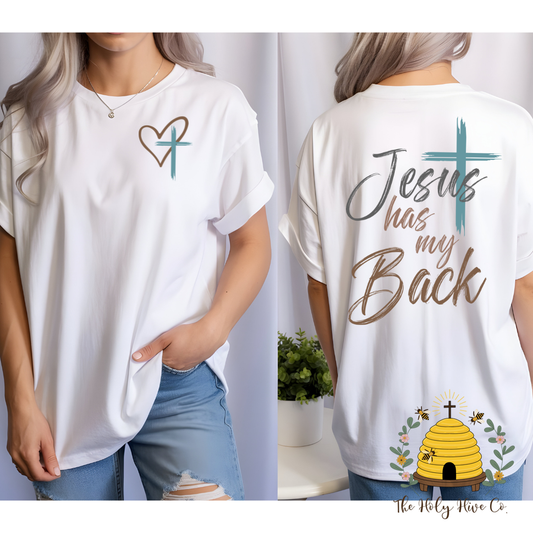 Jesus Has My Back Double Sided Adult Graphic Shirt