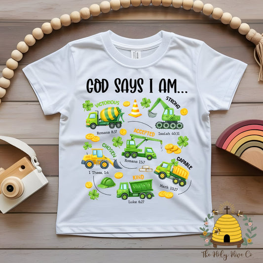 God Says St. Patty’s Construction Kids Graphic Shirt