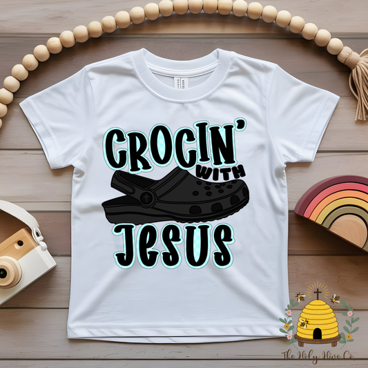 Crocin' With Jesus Blue Kids Graphic Shirt