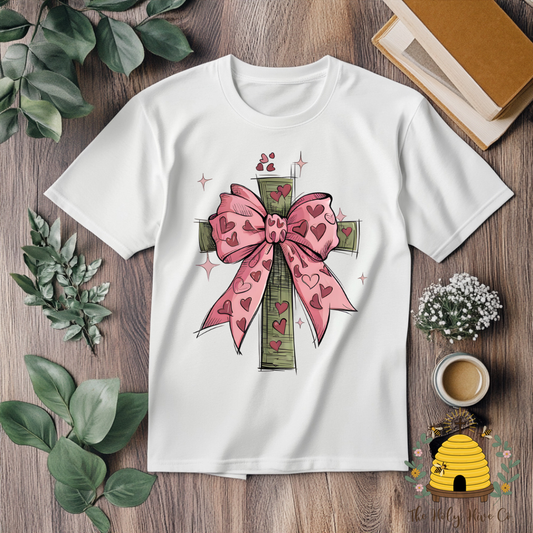 Bow On Cross Adult Graphic Shirt