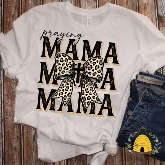 Praying Mama Leopard Bow Adult Graphic Shirt