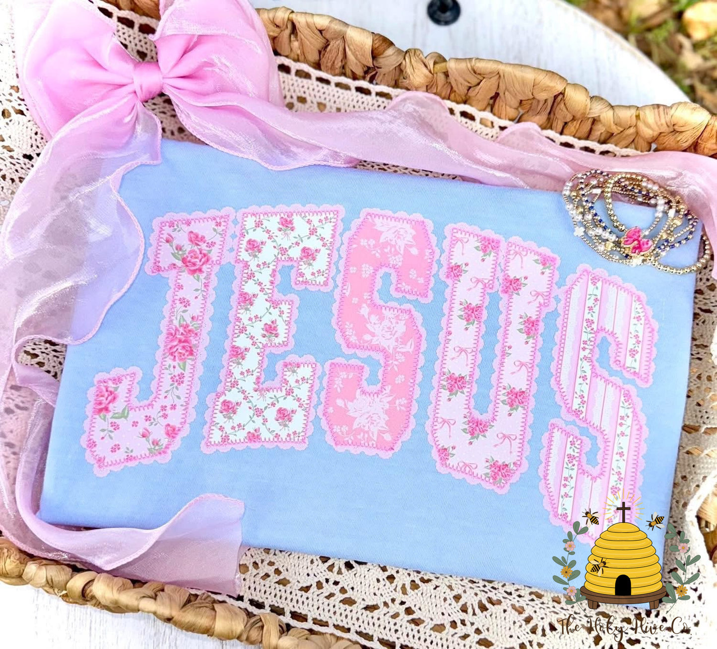 Jesus Faux Embroidery Kids Graphic Shirt