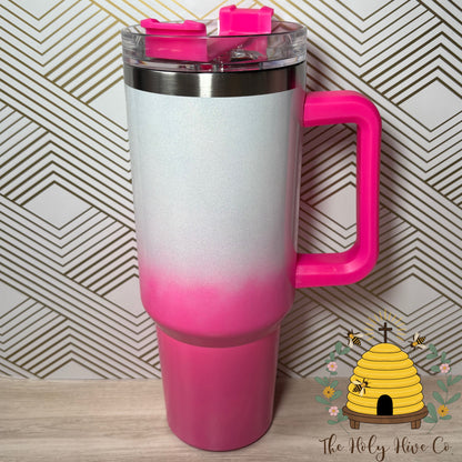 40oz Tumbler & 9 Stickers Bundle - Hot Pink Ombre