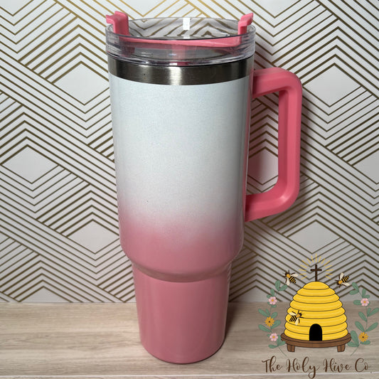 40oz Tumbler & 9 Stickers Bundle - Pink Ombre